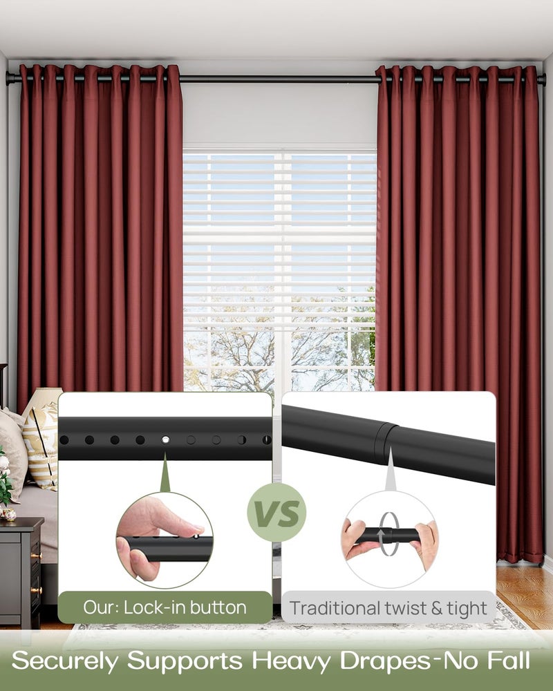 ALLZONE Tension Curtain Rod for Window, 83-123 Inches, Heavy Duty Curtain Rods No Drilling, Non-Slip Bathroom Shower Tension Rod, Renter Friendly, Adjustable, Spring Loaded, Extra Long, Black - Image 2